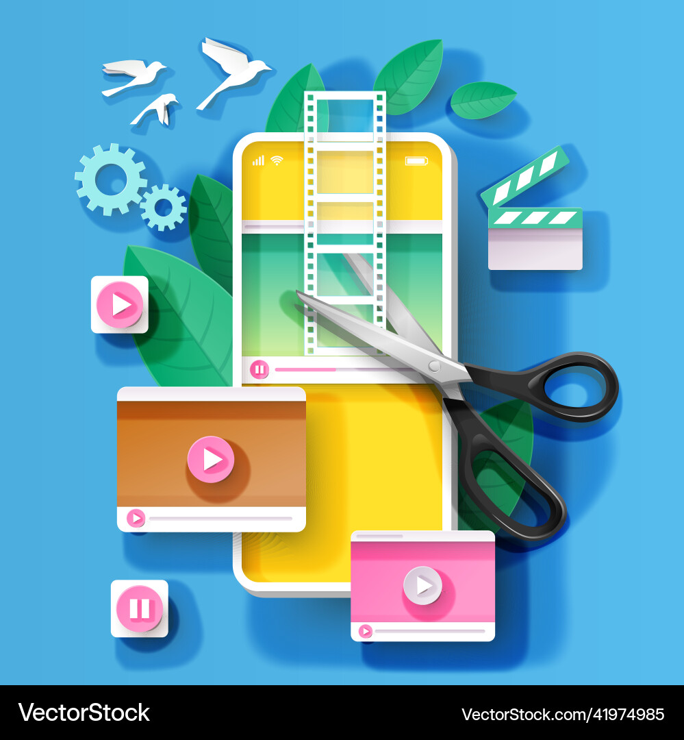 Mobile Videoinhaltsbearbeitung Anwendung 3d Mobile Videoinhaltsbearbeitung Anwendung 3d vektorbild
