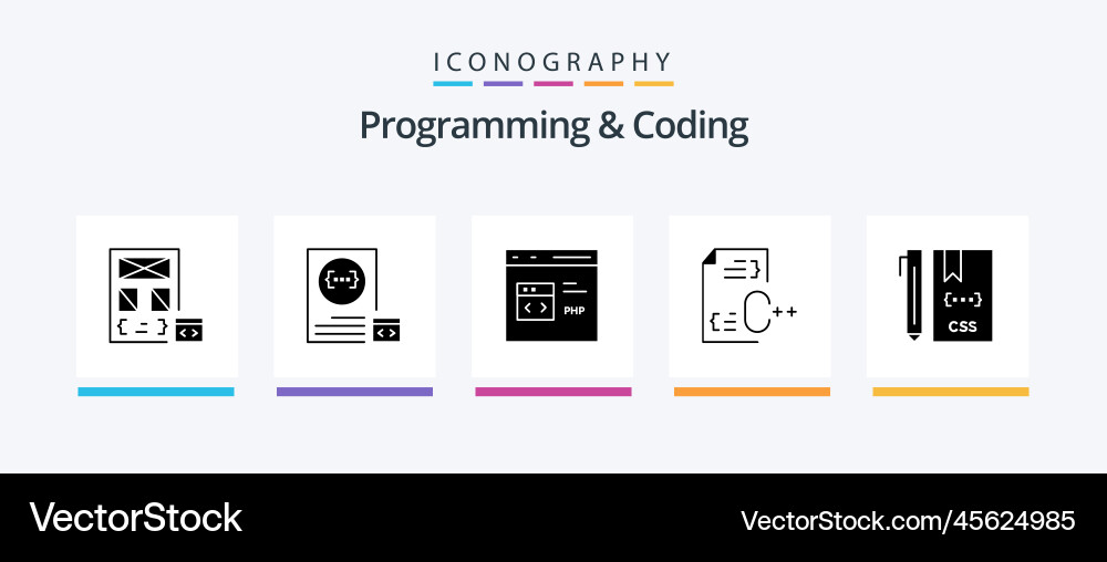 Programming and coding glyph 5 icon pack vector image