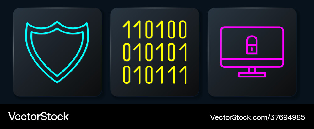 Set line shield lock on computer monitor Set line shield lock on computer monitor vector image