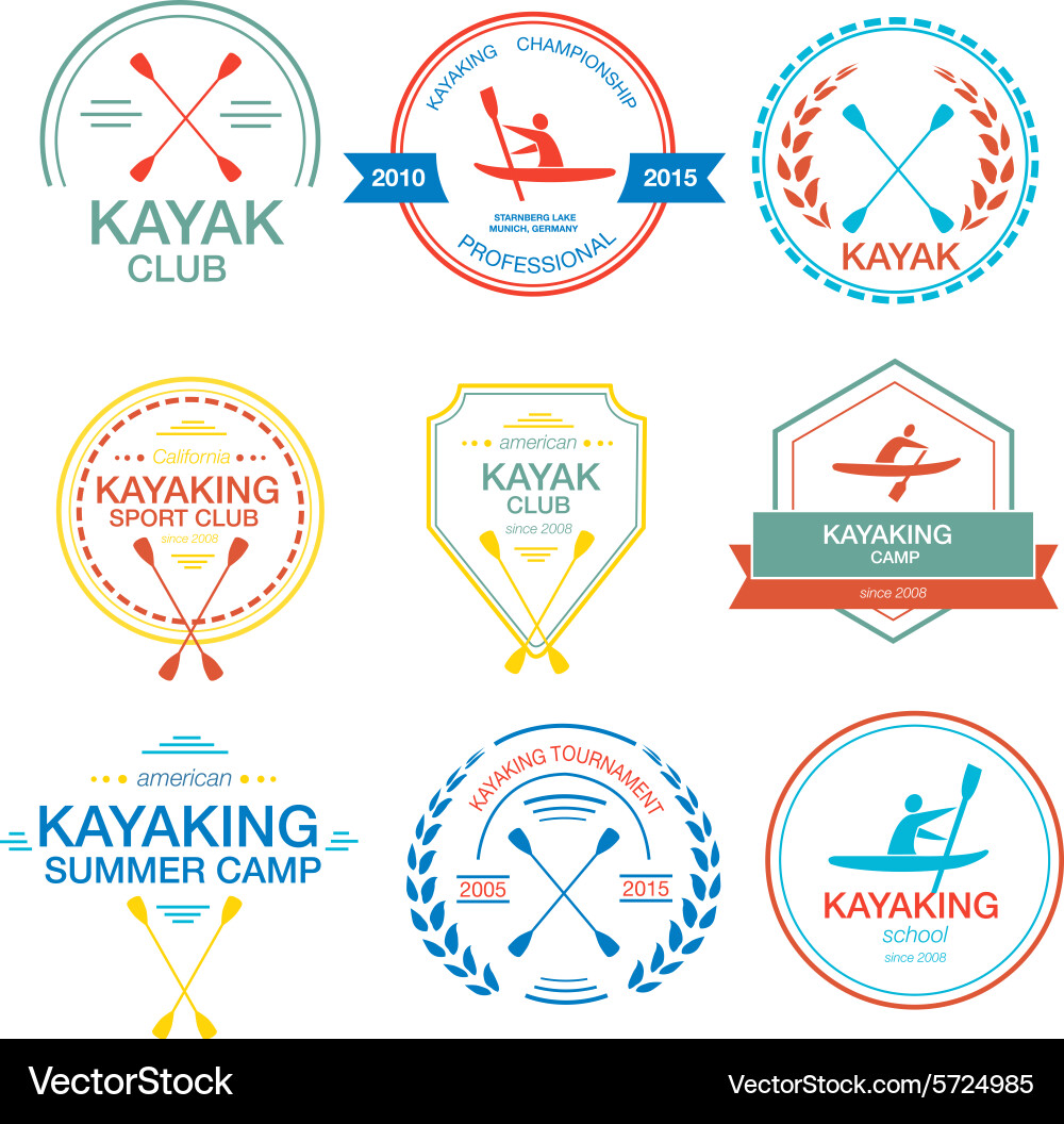 Set of different logotype templates for kayaking vector image