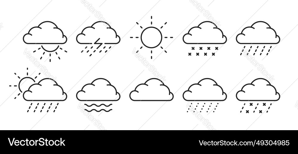 Set of thin line weather icon like forecasting Set of thin line weather icon like forecasting Vector Image