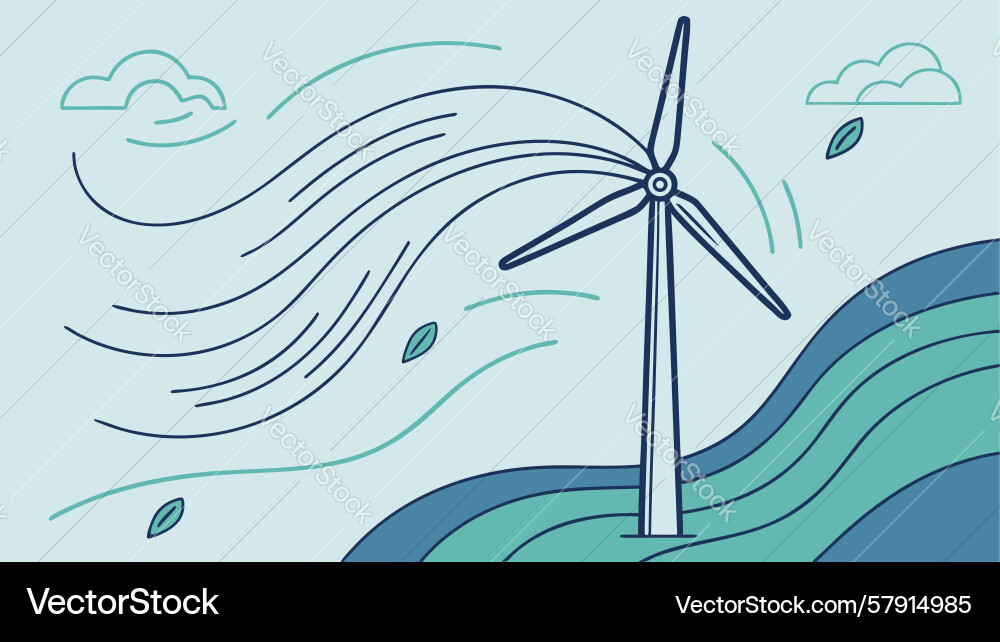 Wind turbine generating power with dynamic swirls Vector Image