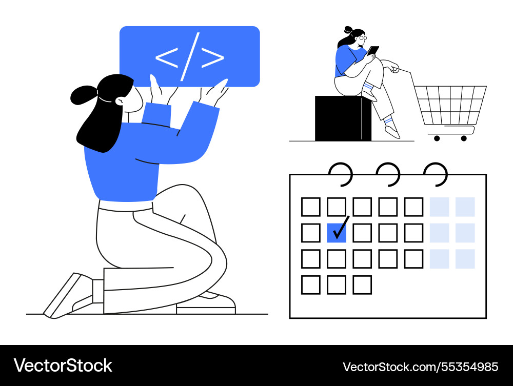 Women in tech coding e-commerce and calendar Women in tech coding e-commerce and calendar vector image
