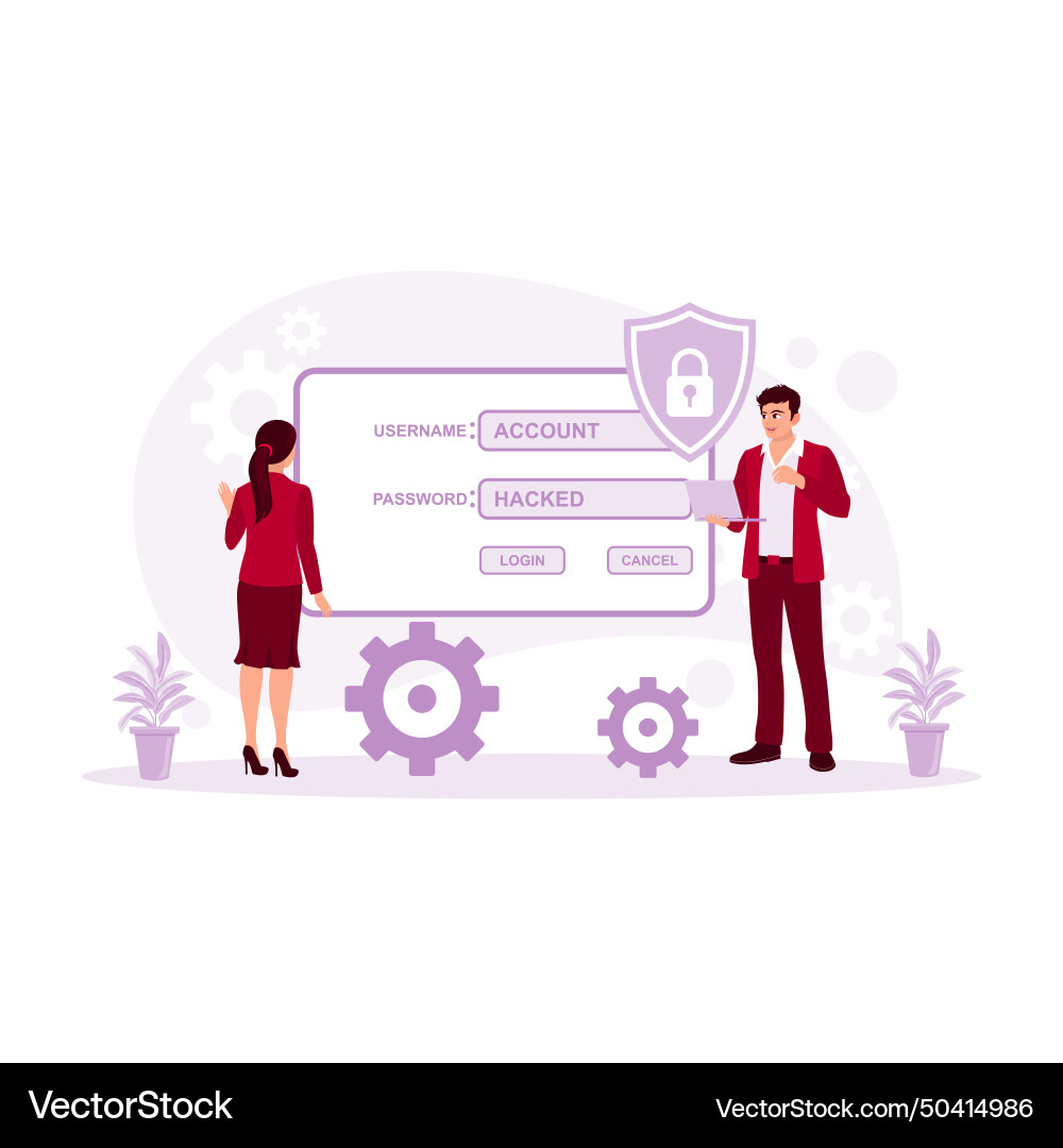 A businessman tries to log into computer A businessman tries to log into computer Vector Image