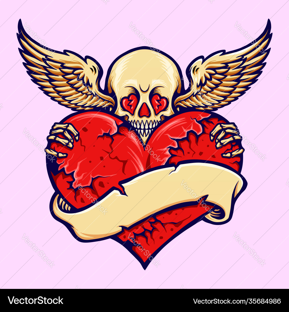 Cracked Skull Heart Vector Image