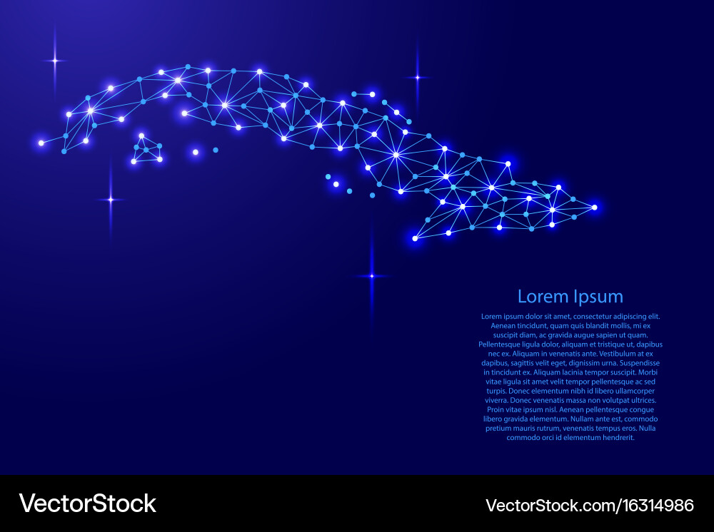 Cuba map of polygonal mosaic lines network rays Vector Image
