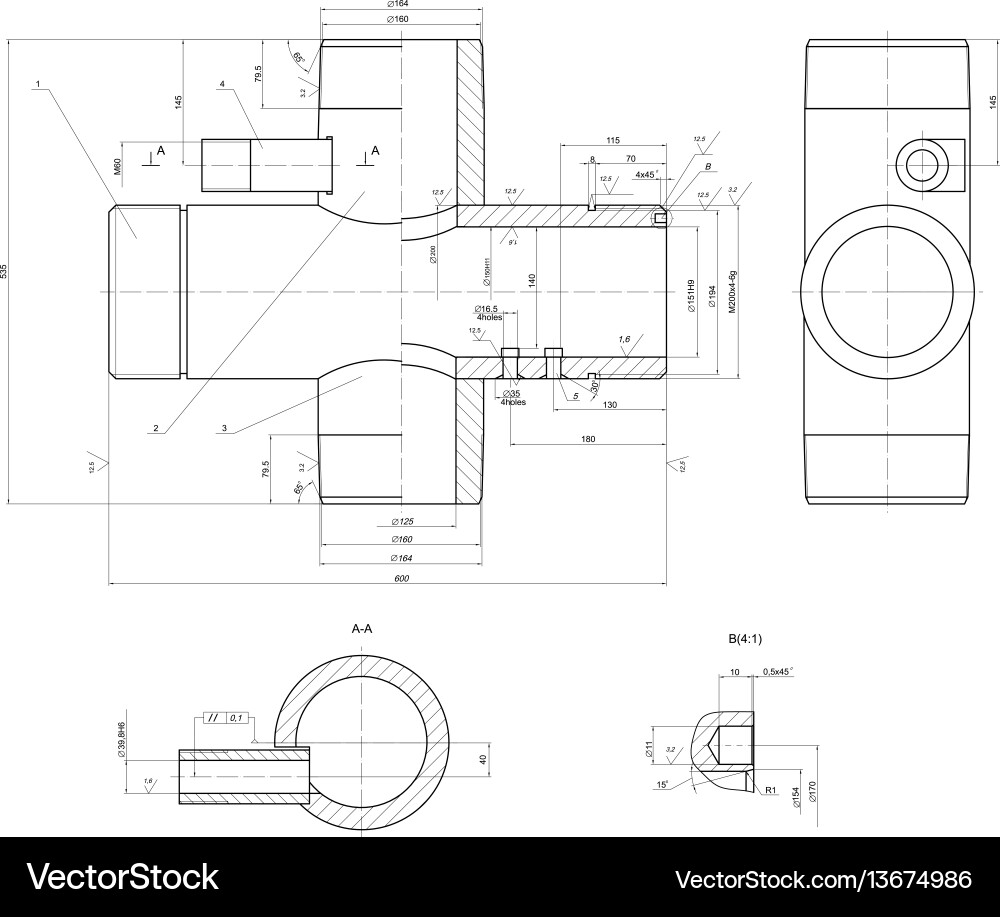 Expanded sketch of different engineering elements vector image