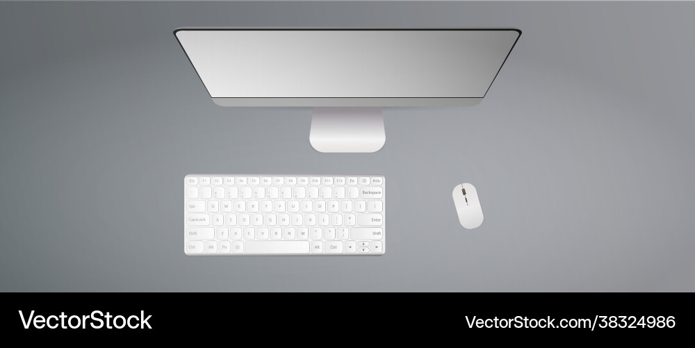 Flat lay top view office desk keyboard computer Vector Image