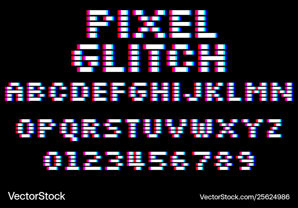 Glitch 8-Bit Pixel Font - Latin Letters & Numbers vector image