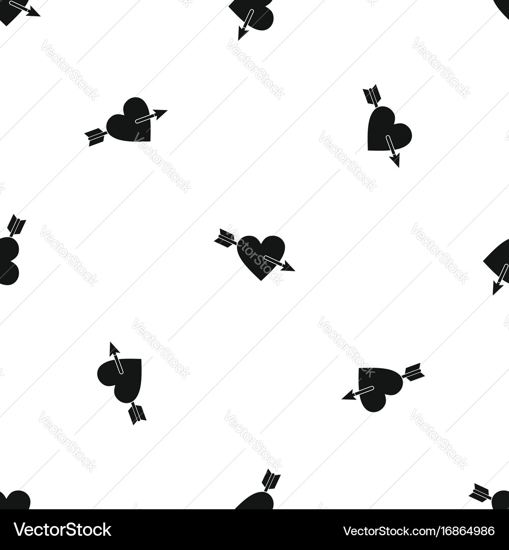 Heart with arrow pattern seamless black vector image