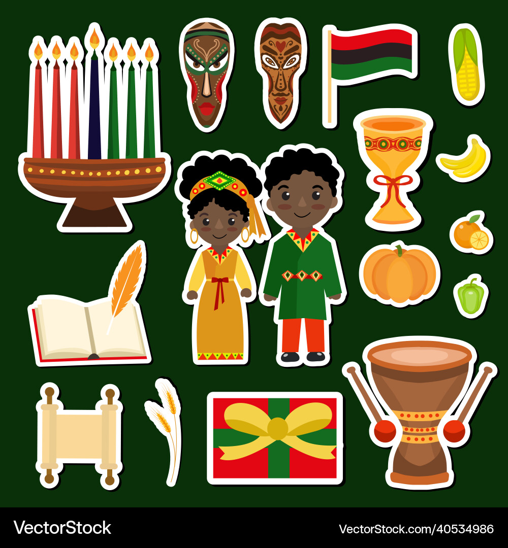 Kwanzaa Aufkleber Patches Abzeichen gesetzt african Kwanzaa Aufkleber Patches Abzeichen gesetzt african vektorbild