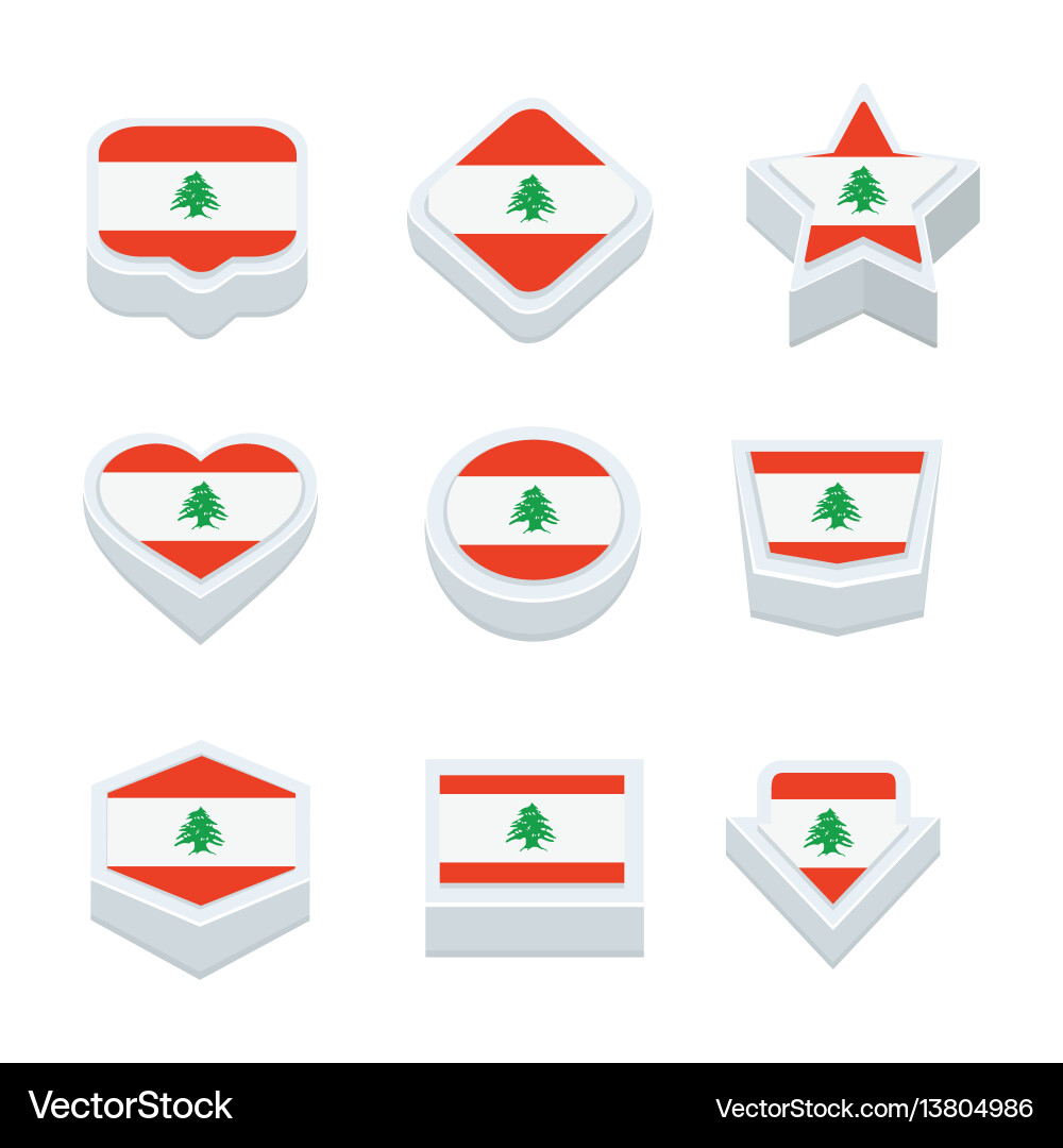 Lebanon flags icons and button set nine styles vector image