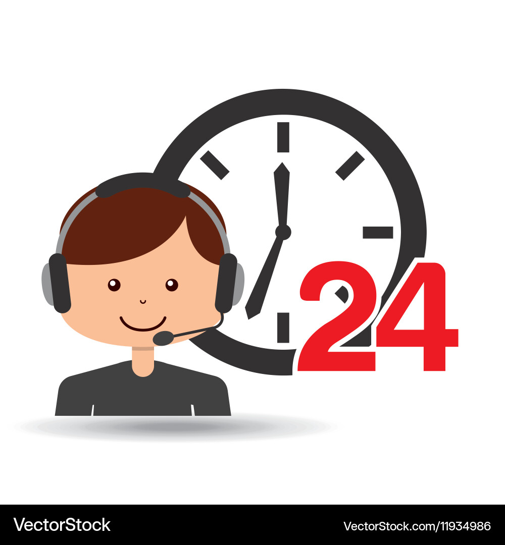 Man assitance 24 hours clock vector image