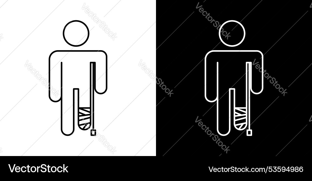 Man with broken leg thin line icon set Man with broken leg thin line icon set vector image