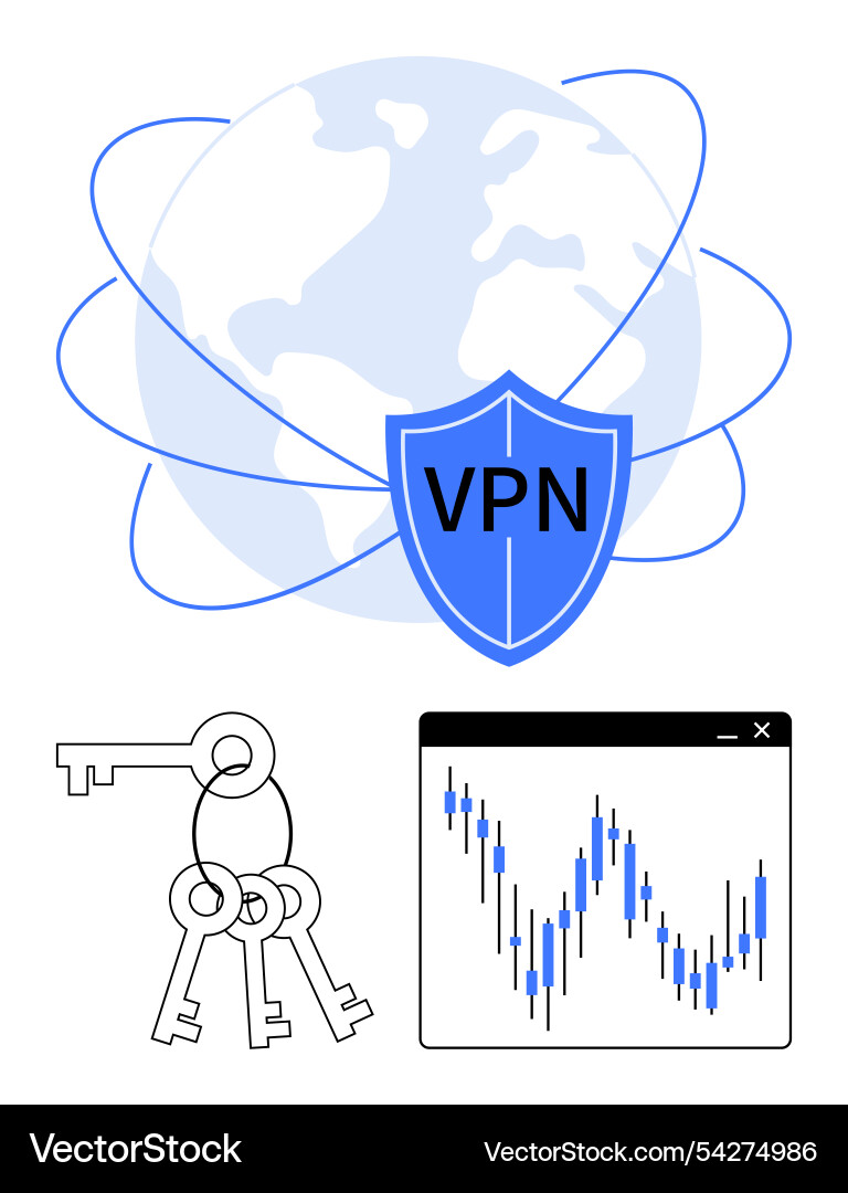 Secure global network with vpn shield keys Secure global network with vpn shield keys vector image