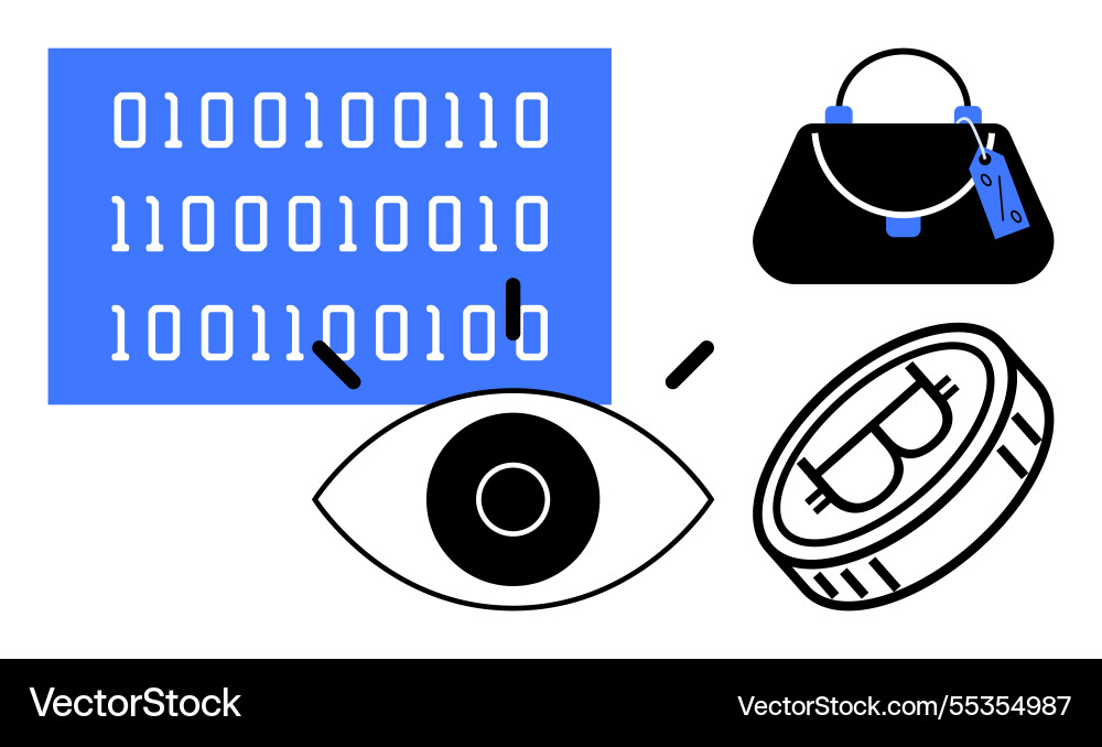 Eye observing binary code with blockchain symbol Eye observing binary code with blockchain symbol vector image