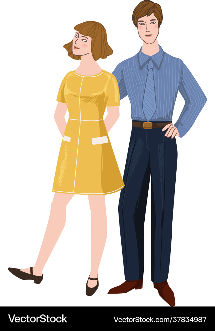 Man and woman 60s couple 1960s years Man and woman 60s couple 1960s years vector image