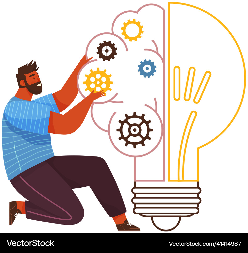 Man works with creation of new idea development Man works with creation of new idea development vector image