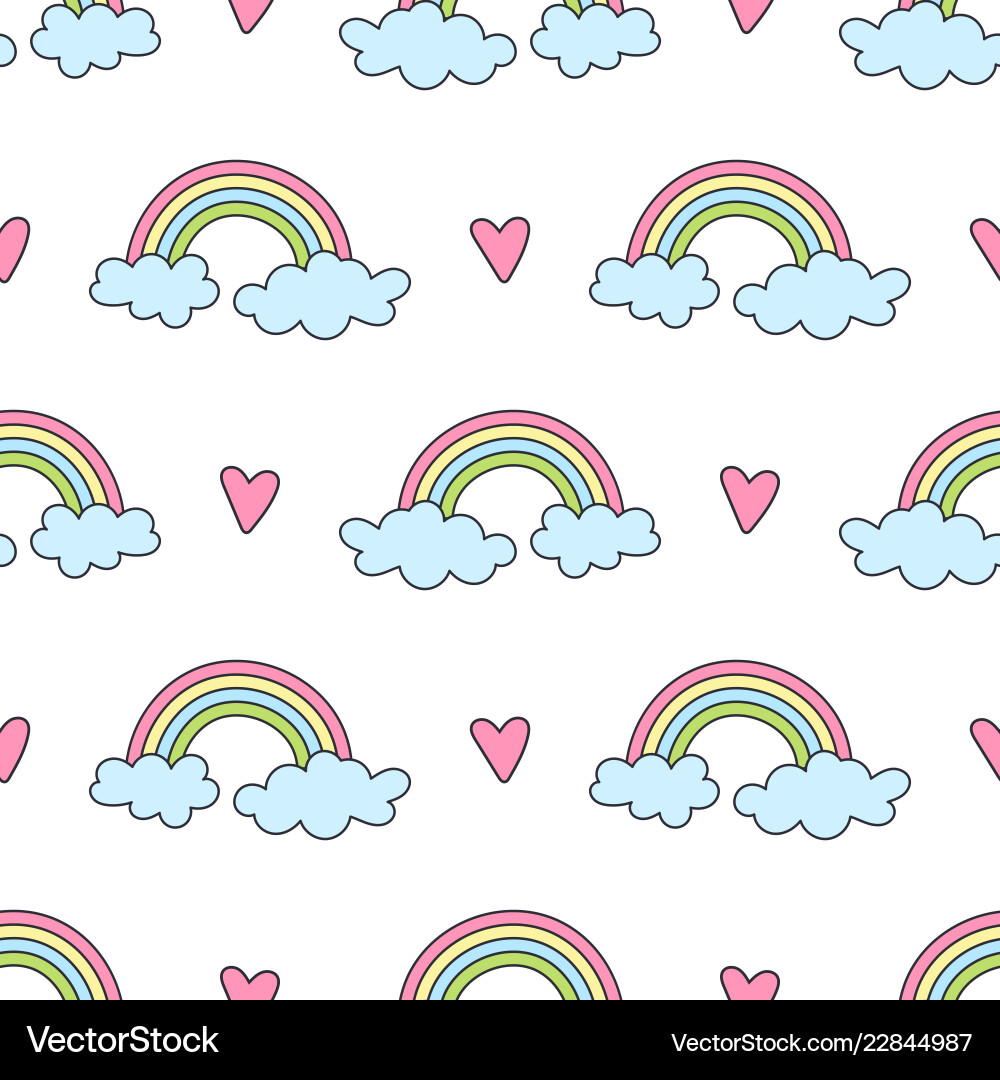 Seamless pattern with rainbows clouds and hearts Vector Image