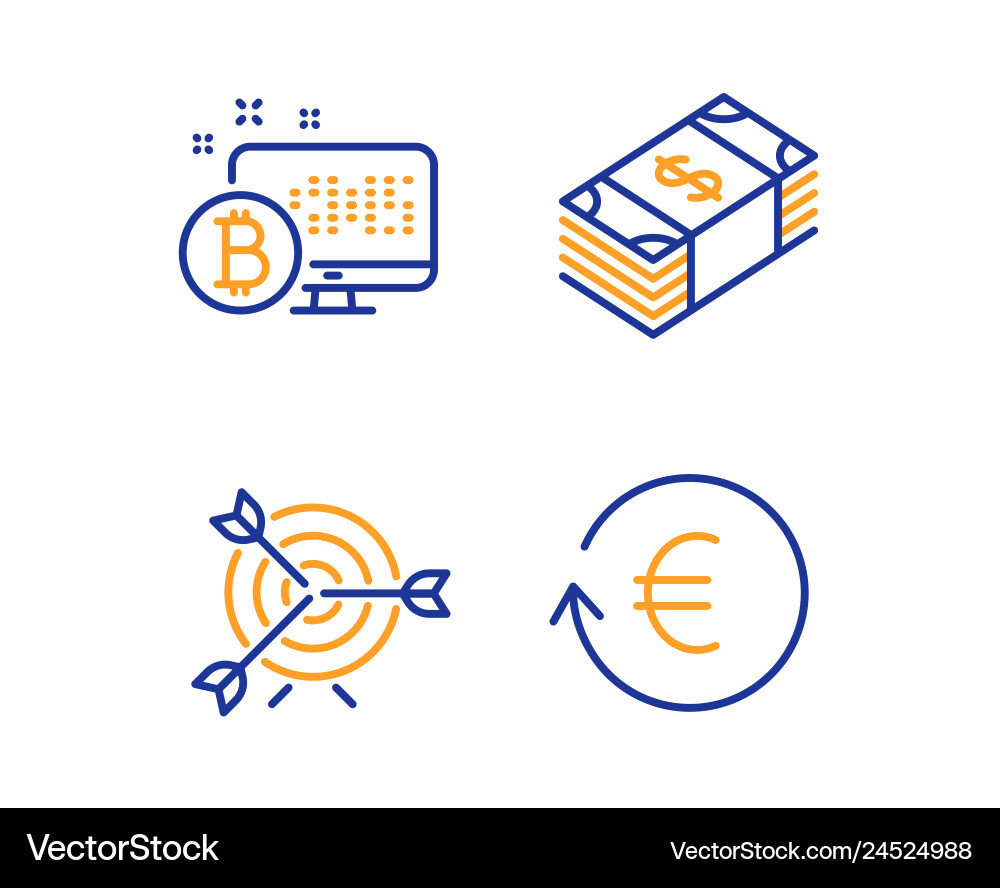 Bitcoin system target and usd currency icons set Bitcoin system target and usd currency icons set vector image