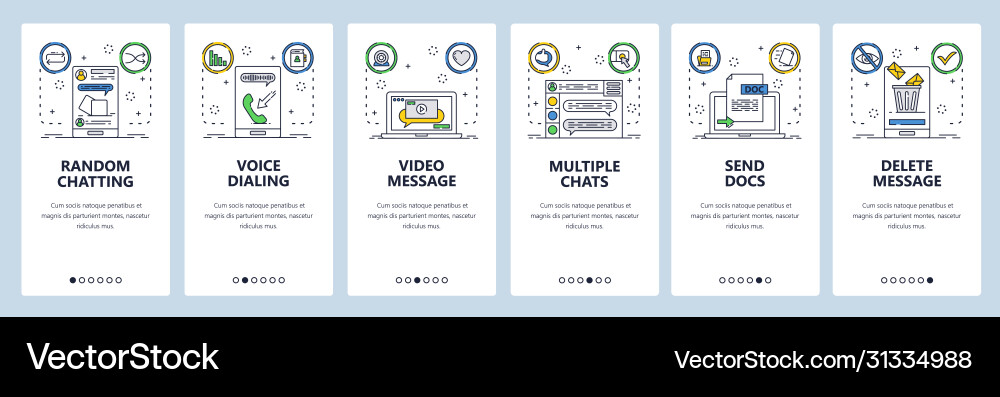 Chat website and mobile app onboarding screens Chat website and mobile app onboarding screens vector image