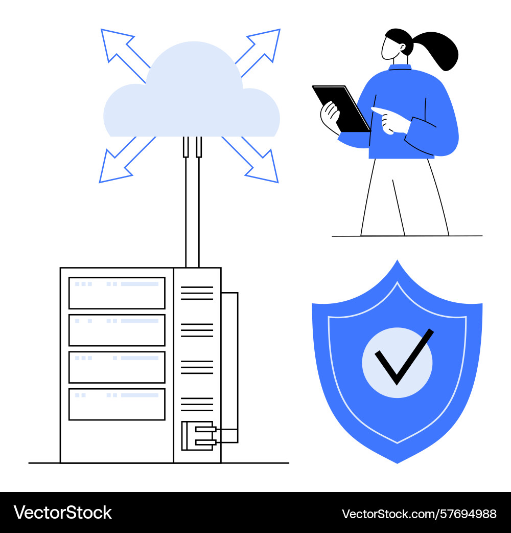 Cloud computing with data server shield Cloud computing with data server shield Vector Image
