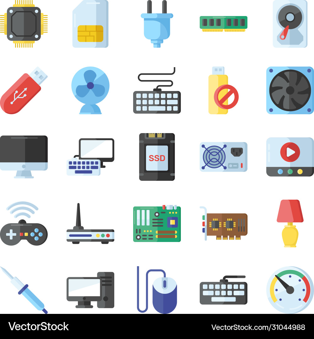 Computer Hardware Icons Set vector image