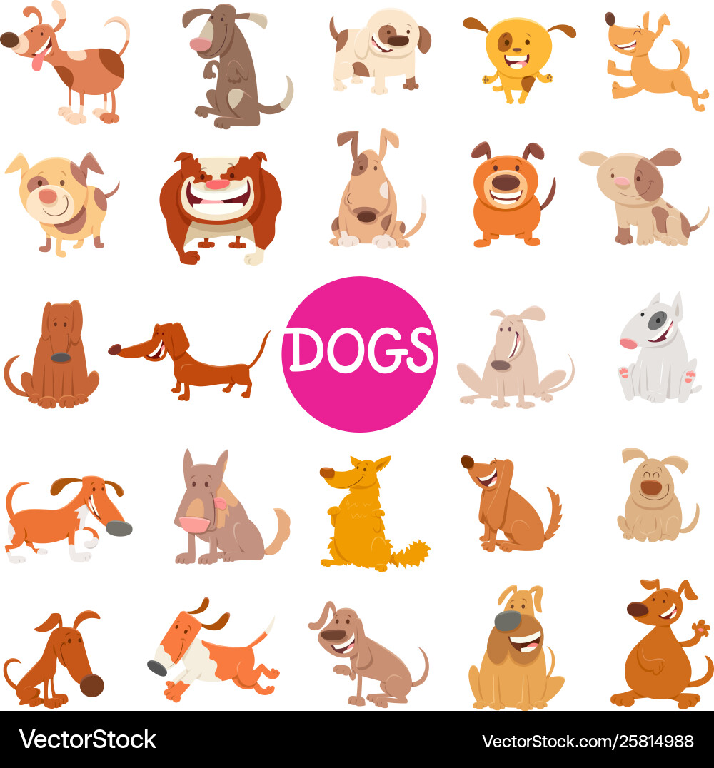 Cute Dog Cartoon Set - Happy Pets Vector Image