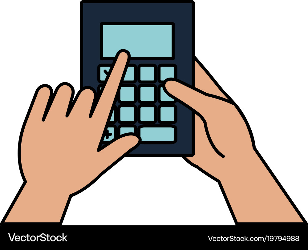Hands with calculator math isolated icon Vector Image