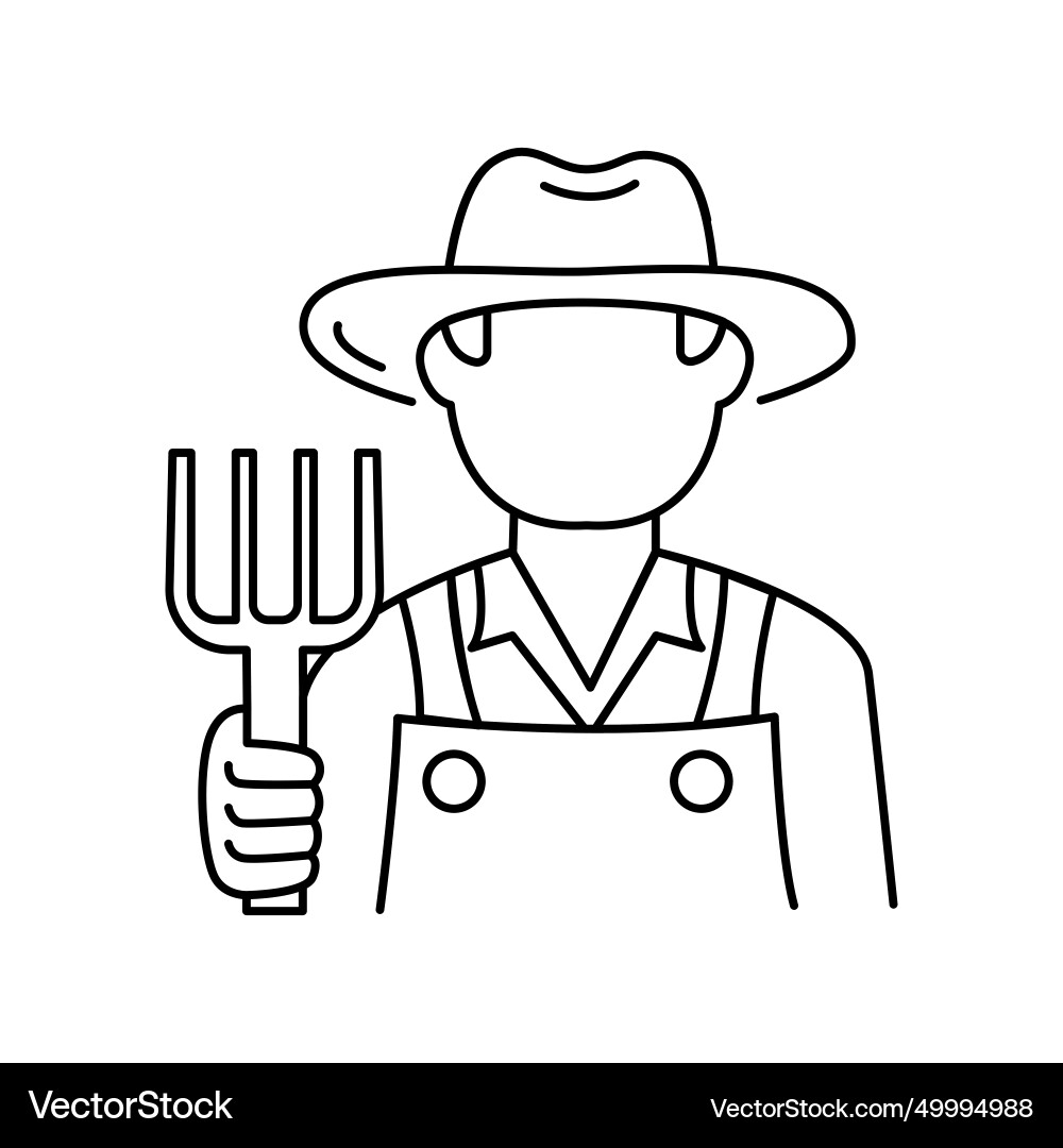 Man with a pitchfork color line icon composting Man with a pitchfork color line icon composting Vector Image
