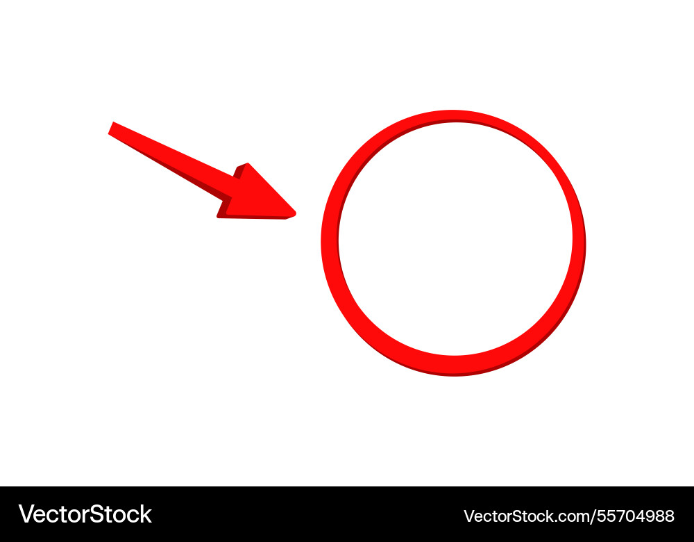 Red arrow pointing to empty circle vector image