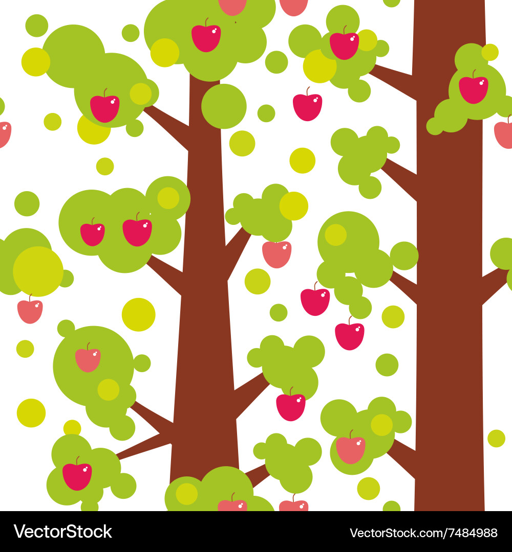 Seamless pattern - large trees with red apples vector image