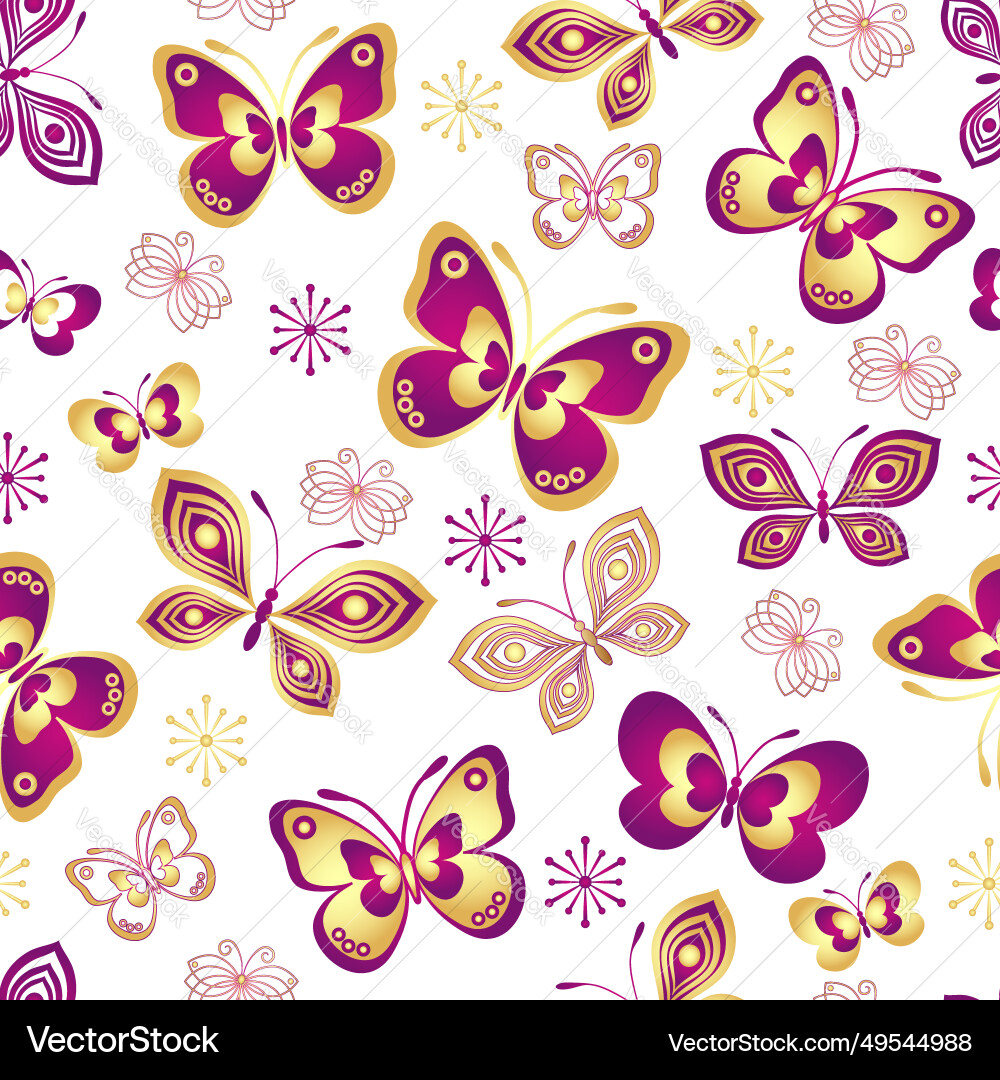 Seamless pattern with golden gradient butterflies Seamless pattern with golden gradient butterflies Vector Image