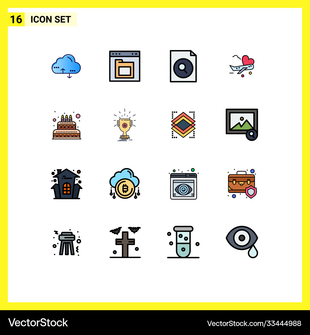 Set 16 flat color filled lines on grid Vector Image