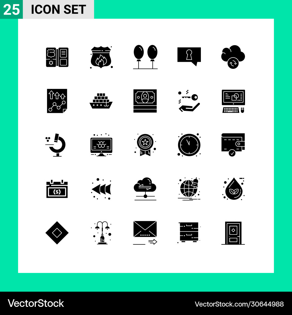 Set 25 solid glyphs on grid for data Vector Image
