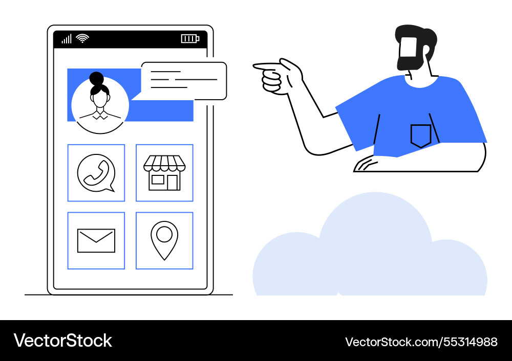 User interacting with mobile app interface Vector Image