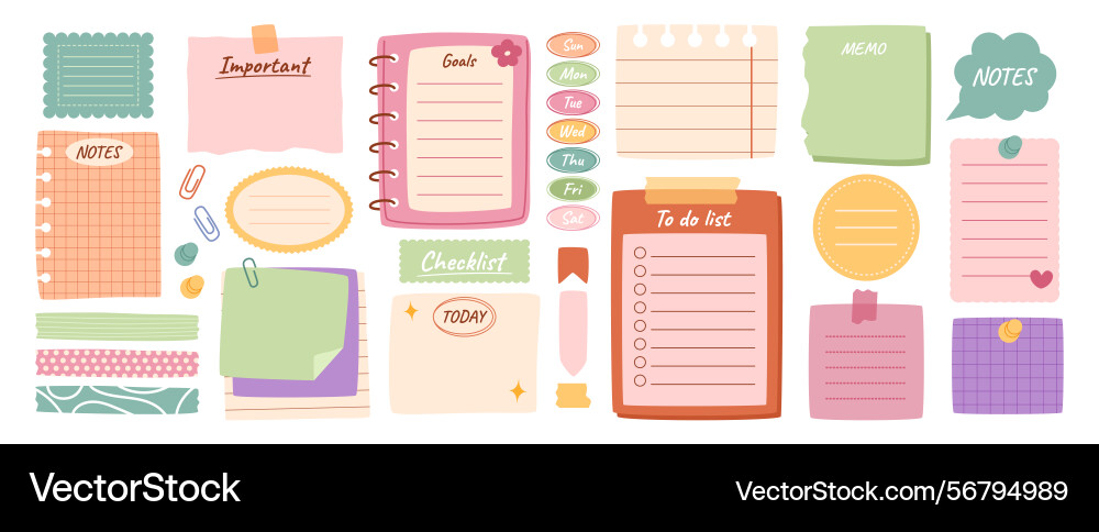 Daily planner elements notepad sheets paper tag Daily planner elements notepad sheets paper tag vector image
