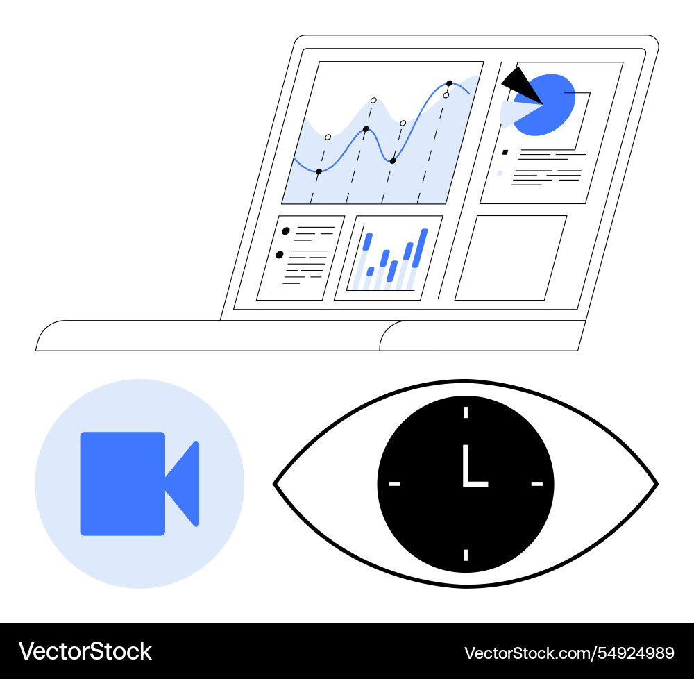 Datenanalyse Dashboard mit Graphen Videoaufruf Datenanalyse Dashboard mit Graphen Videoaufruf vektorbild