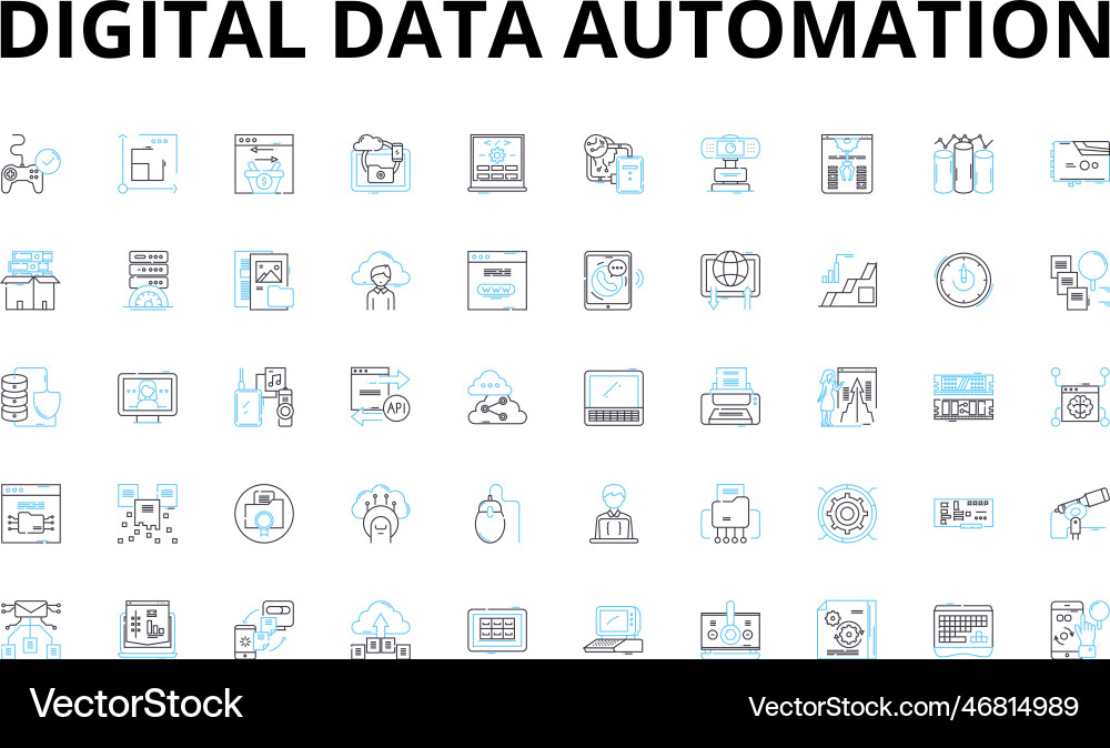 Digital data automation linear icons set Vector Image