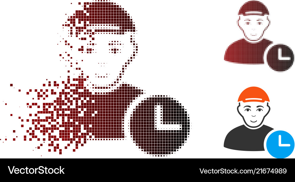 Dissipated pixelated halftone user clock icon Dissipated pixelated halftone user clock icon vector image