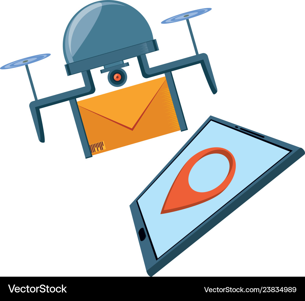 Drone flying with envelope and tablet Vector Image