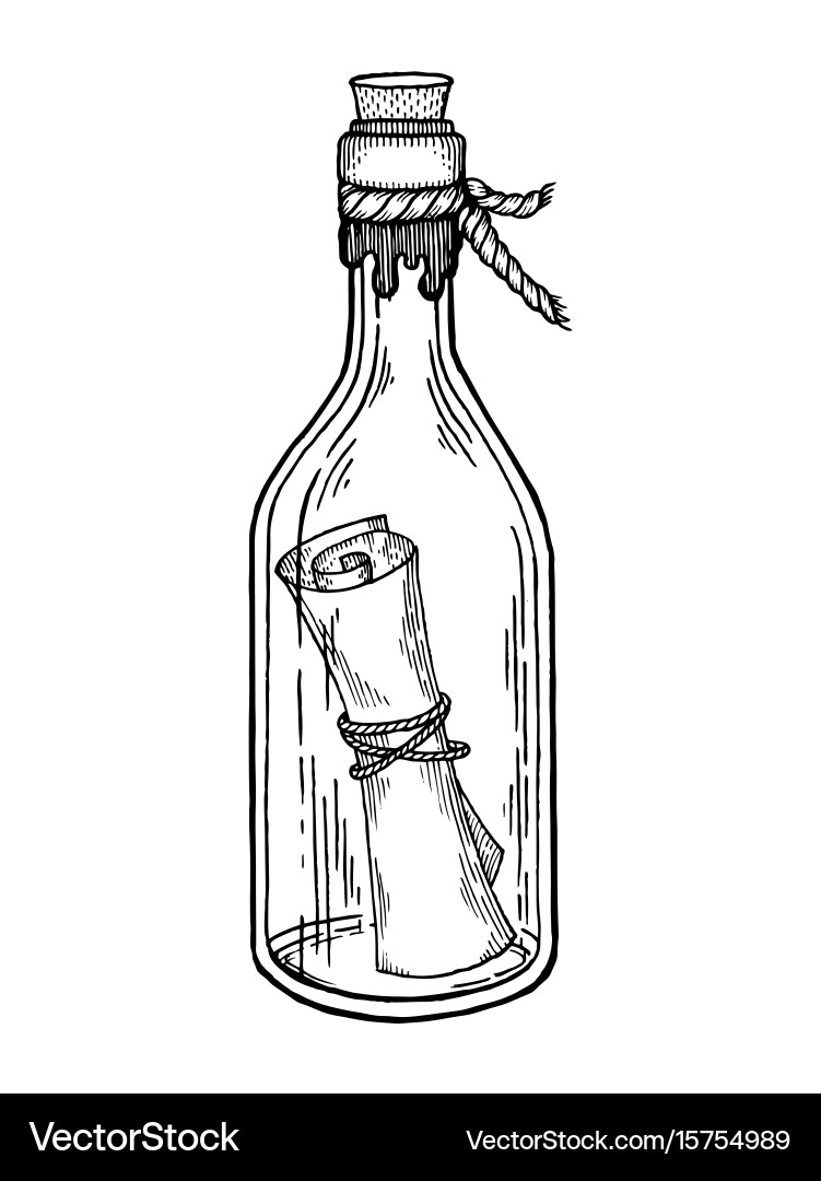 Message in a Bottle - Scratch Board Style vector image
