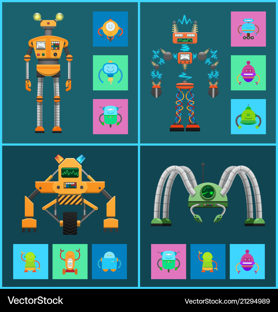 Robot collection with icons vector image
