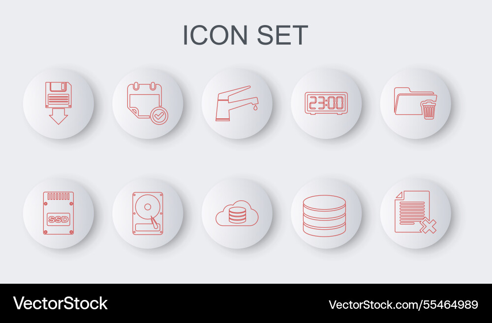 Set line delete file document ssd card water tap Vector Image