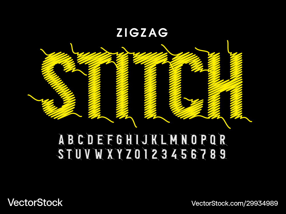 Zigzag Stitch Font - Alphabet & Numbers Vector Image