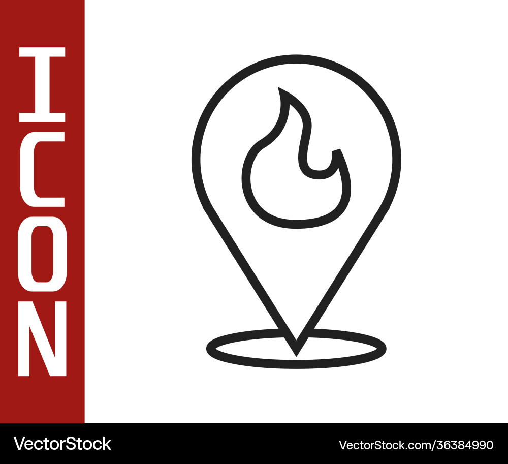 Black line map pointer with fire flame icon Black line map pointer with fire flame icon vector image