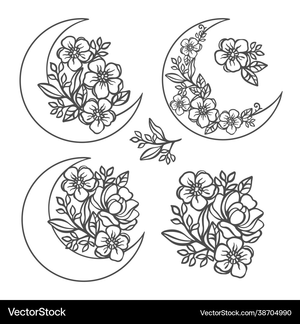 Flower crescent wedding compositions vector image