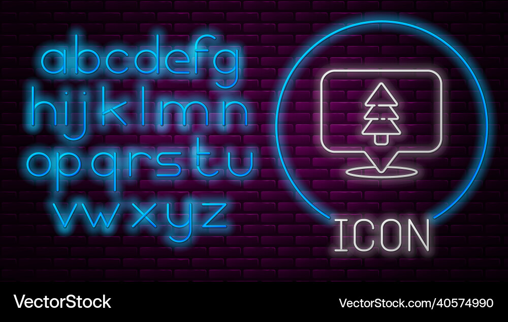 Glowing neon line location of the forest on a map vector image