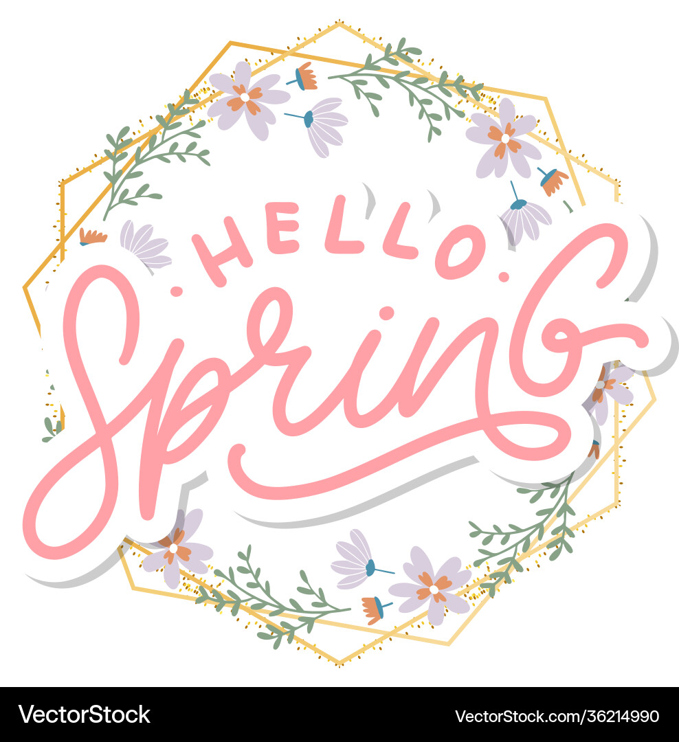 Hello spring flowers text background frame vector image