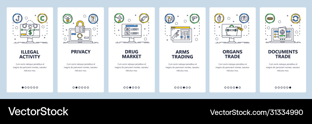 Illegal activity website and mobile app onboarding Illegal activity website and mobile app onboarding vector image